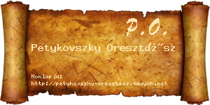 Petykovszky Oresztész névjegykártya